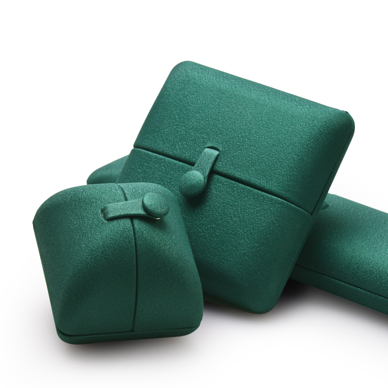 FANXI Custom Green PU Leather Jewelry Packaging Box With Button Double Open Ring Earrings Pendant Necklace Jewelry Box