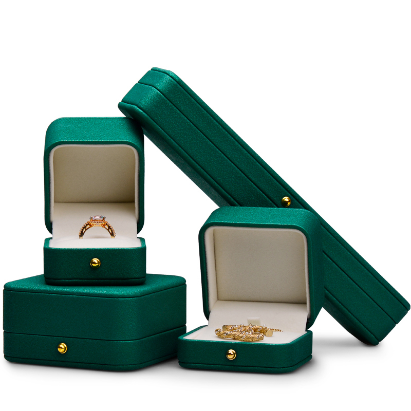 FANXI Factory Wholesale Custom Green PU Leather Jewelry Gift Box Ring Earrings Pendant Necklace Box Jewelry Packaging Box
