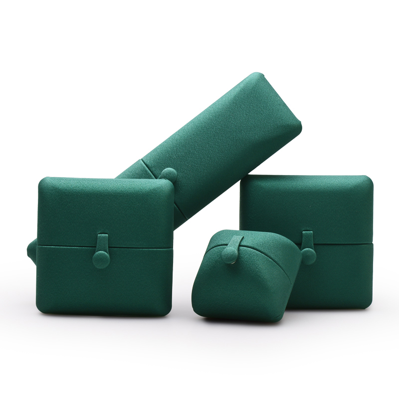 FANXI Custom Green PU Leather Jewelry Packaging Box With Button Double Open Ring Earrings Pendant Necklace Jewelry Box