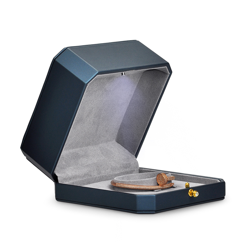 Custom Logo Wholesale Luxury PU Leather Jewelry Earrings Bracelet Necklace Ring Packaging Gift Led Jewelry Box With LED Light