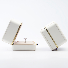 FANXI Custom Metal Laser Logo Gift Boxes With Silk Insert For Ring Necklace Bangle Storage Luxury White PU Leather Jewellery Box