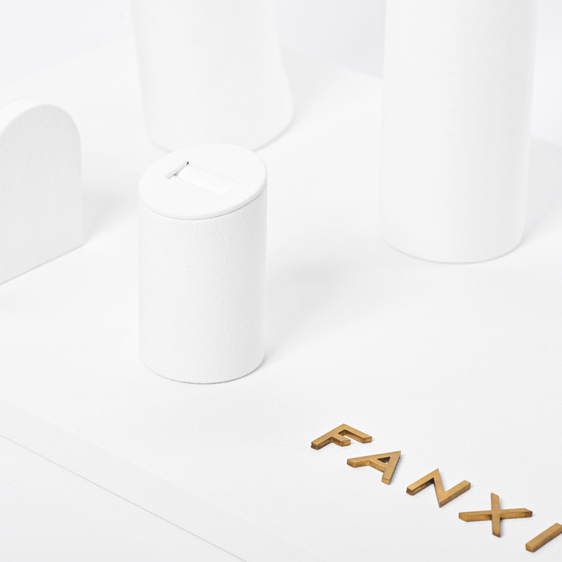 Fanxi New Arrival White Microfiber Jewelry Set For Ring Necklace Earring Jewelry Display Rack Showcase
