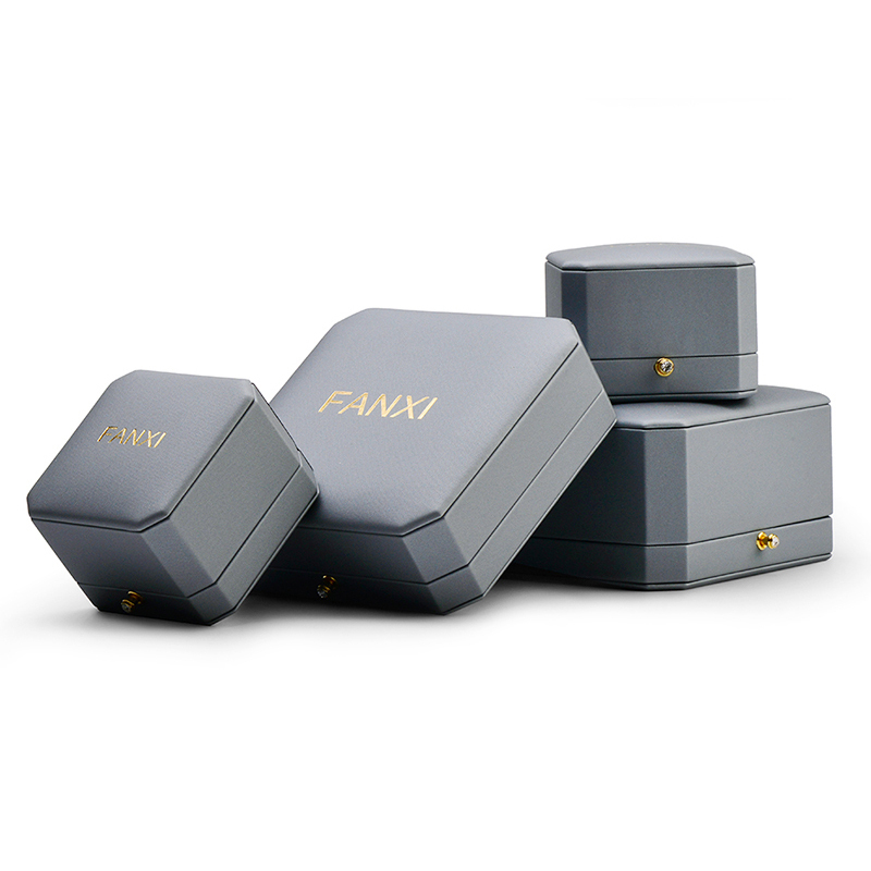 Fanxi New Wholesale Octagonal Shape Jewellery Packaging Box Ring Necklace Boxes Light Grey Pu Leatherjewelry Packing Gift Box