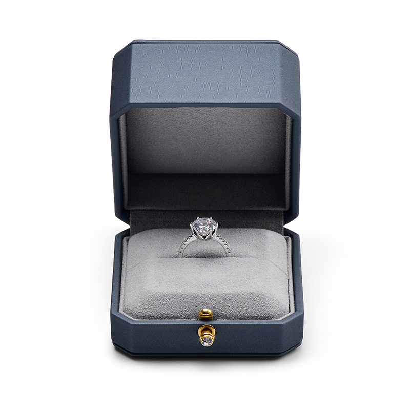 Fanxi Octagonal Shape Jewelry Box Dark Grey Pu Leather Jewelry Packaging Box Snap Button Jewelry Box Packaging