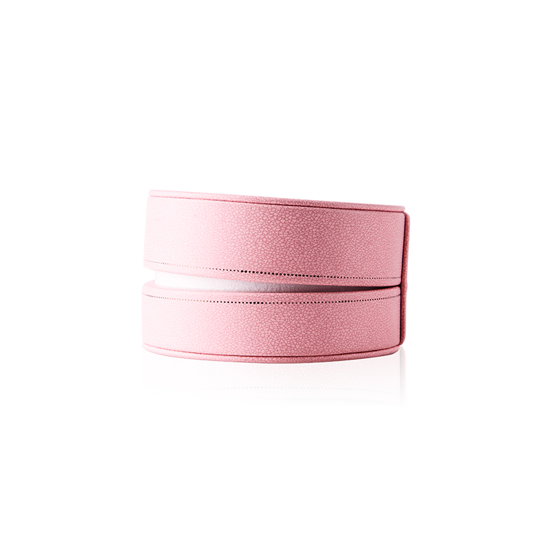 FANXI Custom Plastic Jewelry Packaging Box With Velvet Insert For Ring And Necklace White And Pink Leather Round Jewelry Box