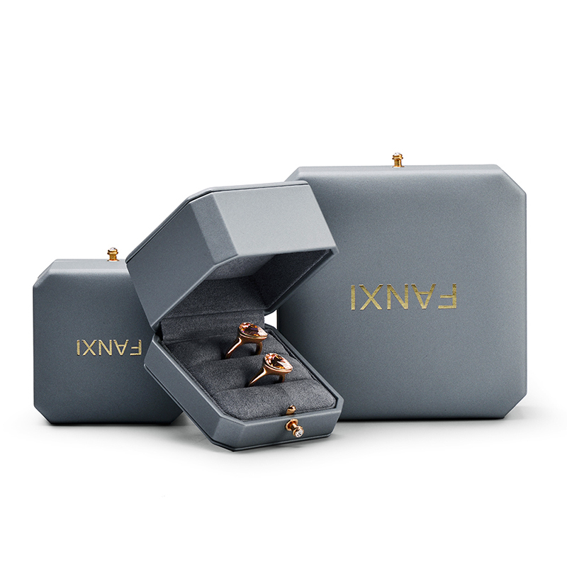 Fanxi New Wholesale Octagonal Shape Jewellery Packaging Box Ring Necklace Boxes Light Grey Pu Leatherjewelry Packing Gift Box