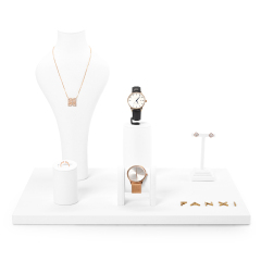 Fanxi New Arrival White Microfiber Jewelry Set For Ring Necklace Earring Jewelry Display Rack Showcase