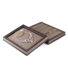 FANXI Wholesale Embossed Logo Coffee Leather Ring Earring Necklace Jewelry Boxes Book Shape Luxury Gift Box
