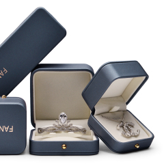 High Repurchasing Rate Ring Boxes Velvet Inside Jewellery Packaging Box PU Leather Blue Jewelry Box Popular