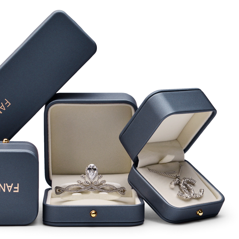 High Repurchasing Rate Ring Boxes Velvet Inside Jewellery Packaging Box PU Leather Blue Jewelry Box Popular