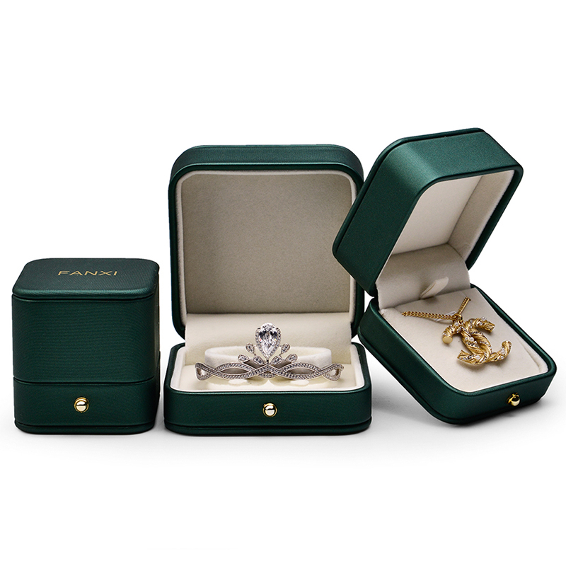 Fanxi Ready to Ship Custom High-end Jewellery Packaging Box Ring Necklace Boxes Blackish Green Luxury Pu Leatherjewelry Packing Box