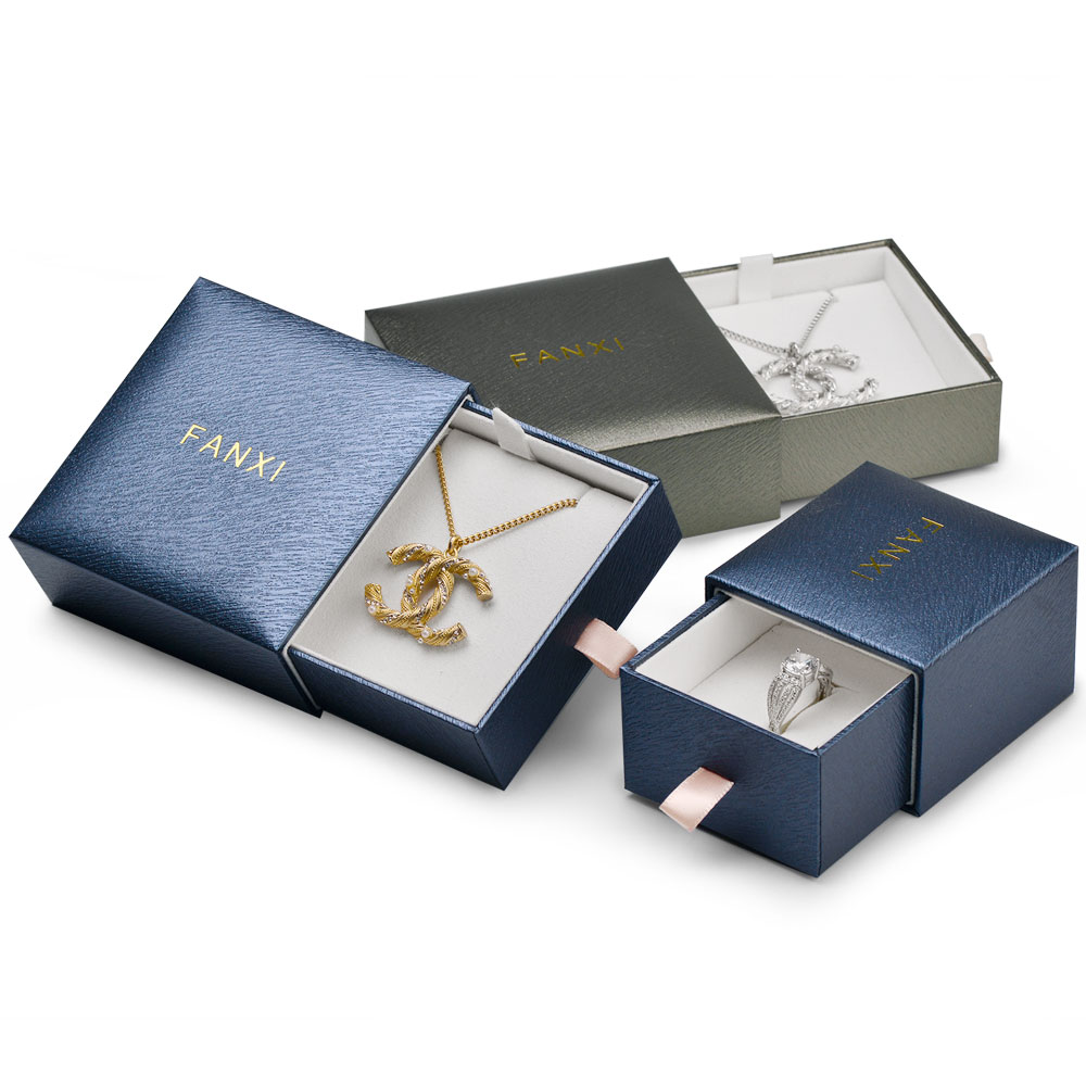 FANXI Eco-friendly Leatherette Paper Velvet Jewelry Box Custom Logo Drawer Ring Pendant Bracelet Packaging Box