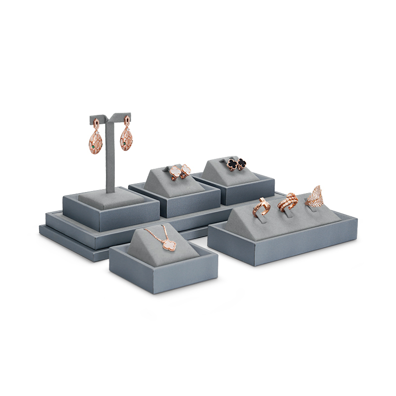 Fanxi Hot Sale For Luxury Ring Necklace Earrings Jewelry Display For Metal Microfiber Shop Window Jewelry Display Set