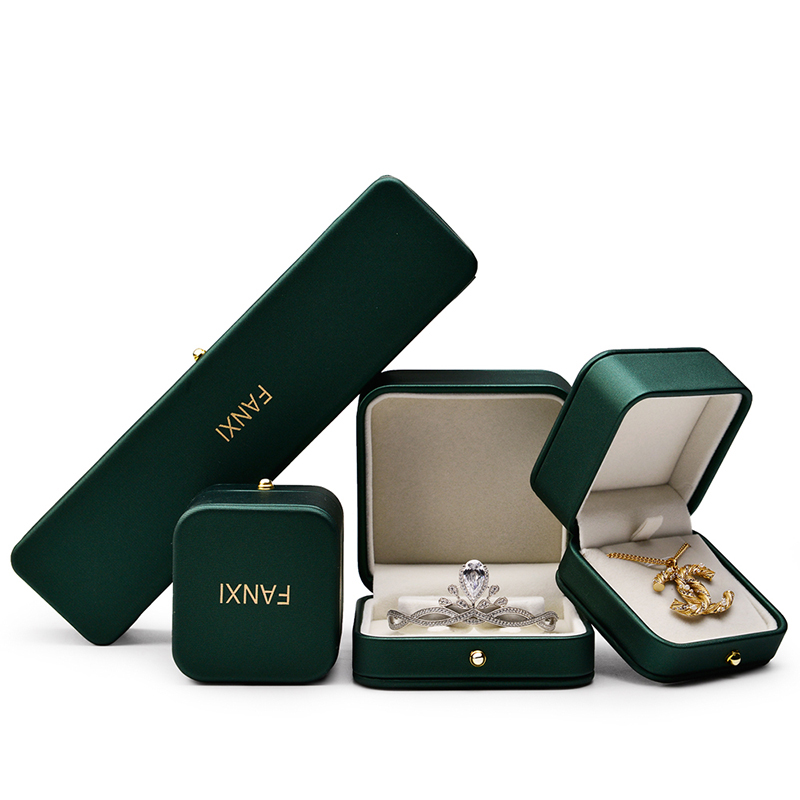 Fanxi Ready to Ship Custom High-end Jewellery Packaging Box Ring Necklace Boxes Blackish Green Luxury Pu Leatherjewelry Packing Box