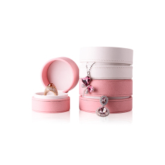 FANXI Custom Plastic Jewelry Packaging Box With Velvet Insert For Ring And Necklace White And Pink Leather Round Jewelry Box