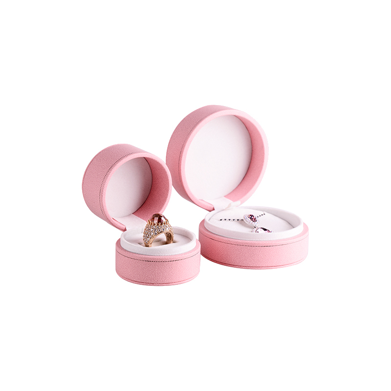 FANXI Custom Plastic Jewelry Packaging Box With Velvet Insert For Ring And Necklace White And Pink Leather Round Jewelry Box