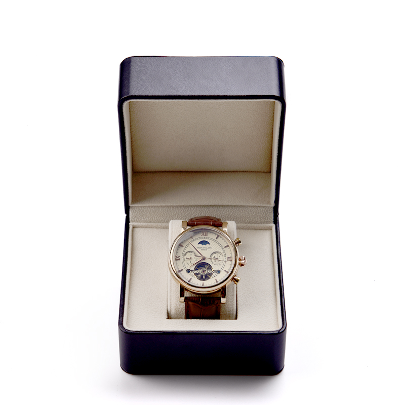 FANXI China Wholesale Custom Logo Luxury black PU Leather watch box with stitching jewelry boxes White Watch Packaging Box