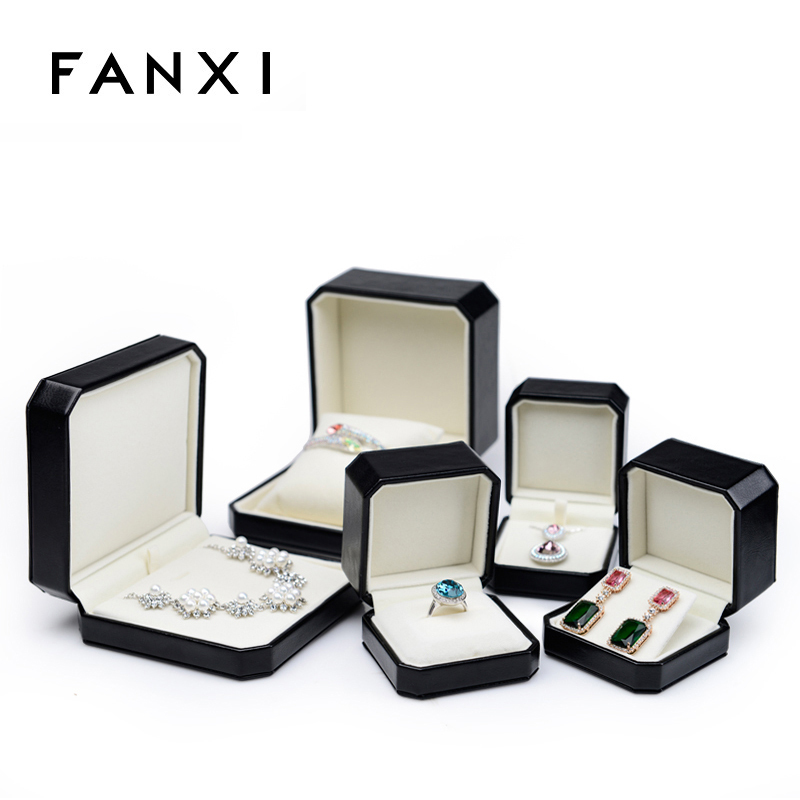 FANXI customized black leather jewelry package diamond ring box velvet jewelry box