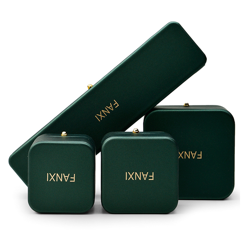 Fanxi Ready to Ship Custom High-end Jewellery Packaging Box Ring Necklace Boxes Blackish Green Luxury Pu Leatherjewelry Packing Box