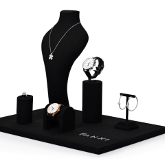Fanxi Custom Hot Sale Black Mircrofiber Jewelry Display Stand For Ring Earring Pendant Necklace Jewelry Showcase
