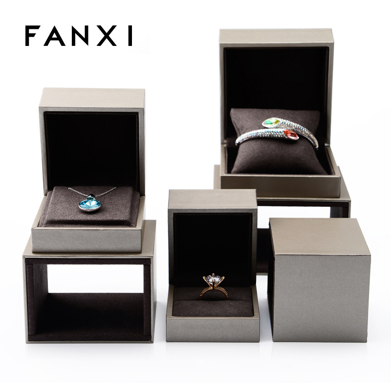 FANXI factory wholesale custom logo plastic brown jewelry necklace bangle earring pendant ring box