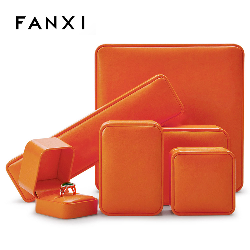 Fanxi New Arrival High-end Jewelry Packaging Box Ring Necklace Jewelry Box Young Orange Pu Leather Custom Jewelry Box