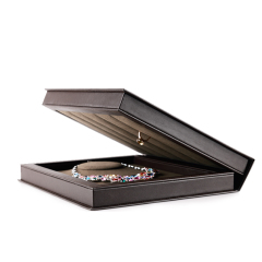 FANXI Wholesale Embossed Logo Coffee Leather Ring Earring Necklace Jewelry Boxes Book Shape Luxury Gift Box