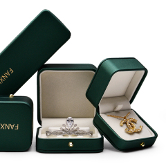 Fanxi Ready to Ship Custom High-end Jewellery Packaging Box Ring Necklace Boxes Blackish Green Luxury Pu Leatherjewelry Packing Box