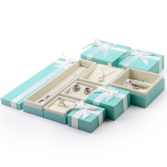 FANXI Custom Green Fancy Leatherette Paper Jewelry Boxes Beige Velvet Insert With White Ribbon Plastic Packaging Jewellery Box