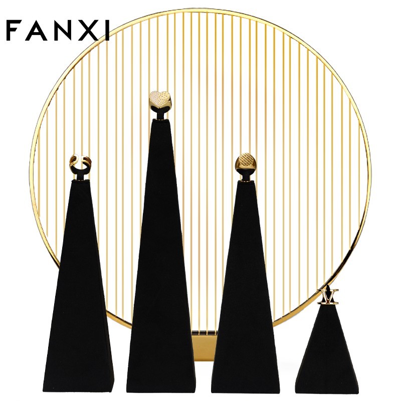 FANXI Newest Lanuched Ring Display Stand Black Microfiber High End Simple Ring Holder for Jewelry Stores