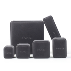 FANXI Luxury Gift Jewellery Packaging Boxes For Wedding Ring Necklace Bracelet packing Custom Logo Gray Velvet Box Jewelry