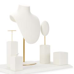 Fanxi New Arrival Luxury Jewelry Display Stands Metal Rack With Cream Microfiber For Ring Earring Pendant Necklace Showcase Set
