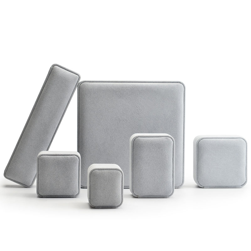 FANXI Elegant Custom Logo Jewelry Box With Microfiber Fabric Gray Color Earring Ring Bangle Bracelet Luxury Jewelry packing Box