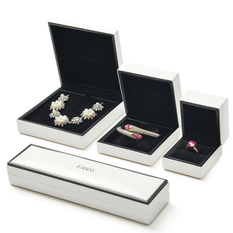 FANXI factory White Green pu leather Jewellery Gift Boxes With Velvet For Ring Necklace Bracelet Packaging Custom Jewelry Box