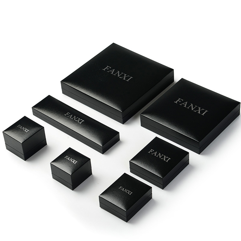 FANXI Chinese Custom Luxury Jewellery Packaging Box Ring Necklace Pendant Gift Boxes Black Leatherette Paper Jewelry Packing Box