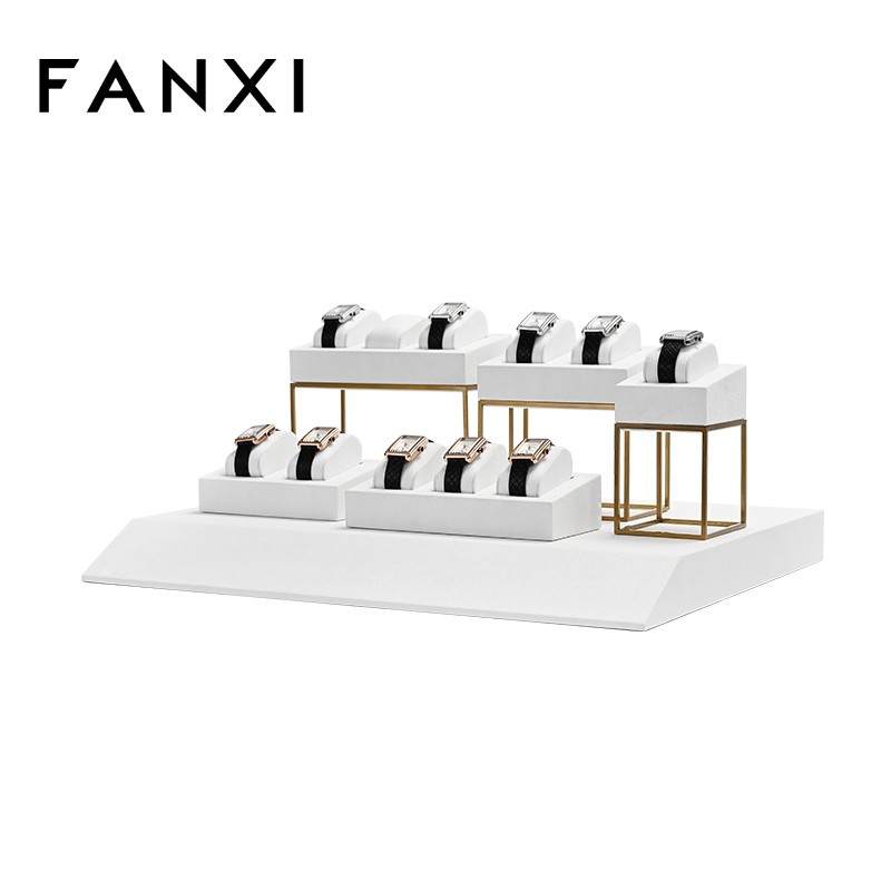 FANXI Newest Arrival White Mirco fiber Materials Jewelry Display Luxury Watch Stand for Women