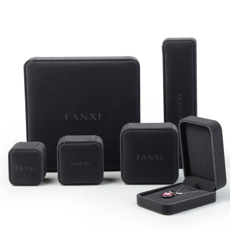 FANXI Custom Plastic Packaging Boxes Ring Bracelet Watch Necklace Box Black Velvet Jewelry Gift Boxes Wholesale