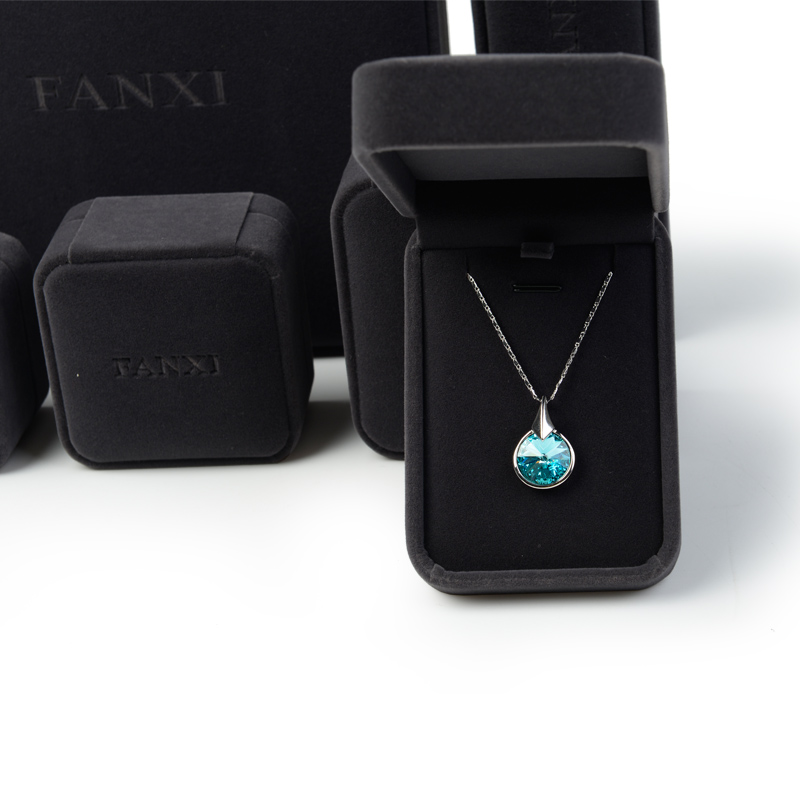 FANXI Custom Plastic Packaging Boxes Ring Bracelet Watch Necklace Box Black Velvet Jewelry Gift Boxes Wholesale