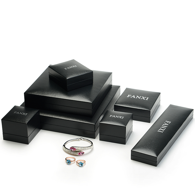 FANXI Chinese Custom Luxury Jewellery Packaging Box Ring Necklace Pendant Gift Boxes Black Leatherette Paper Jewelry Packing Box