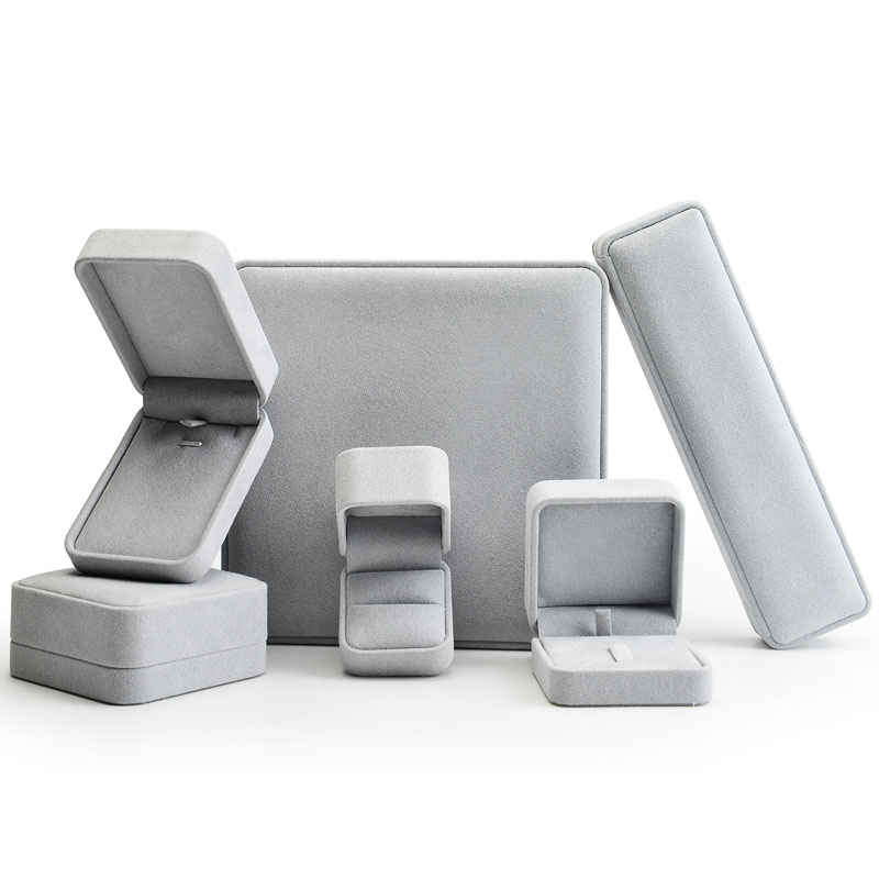 FANXI Elegant Custom Logo Jewelry Box With Microfiber Fabric Gray Color Earring Ring Bangle Bracelet Luxury Jewelry packing Box