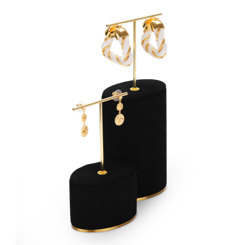 FANXI Custom Wholesale Ring Earrings Necklace Watch Display Stand Black Microfiber Gold Metal Jewelry Window Display Set