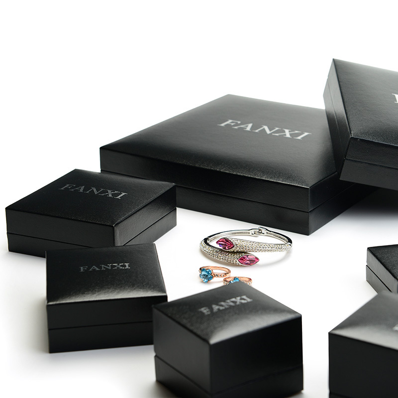FANXI Chinese Custom Luxury Jewellery Packaging Box Ring Necklace Pendant Gift Boxes Black Leatherette Paper Jewelry Packing Box