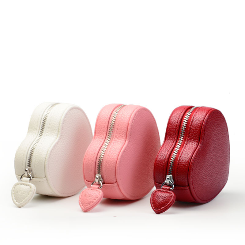 FANXI Wholesale Heart Shape Jewelry Organizer Box with Zipper Pink PU Leather Jewelry Box