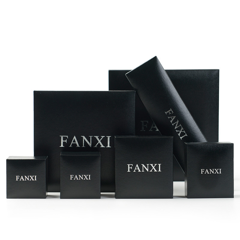FANXI Chinese Custom Luxury Jewellery Packaging Box Ring Necklace Pendant Gift Boxes Black Leatherette Paper Jewelry Packing Box