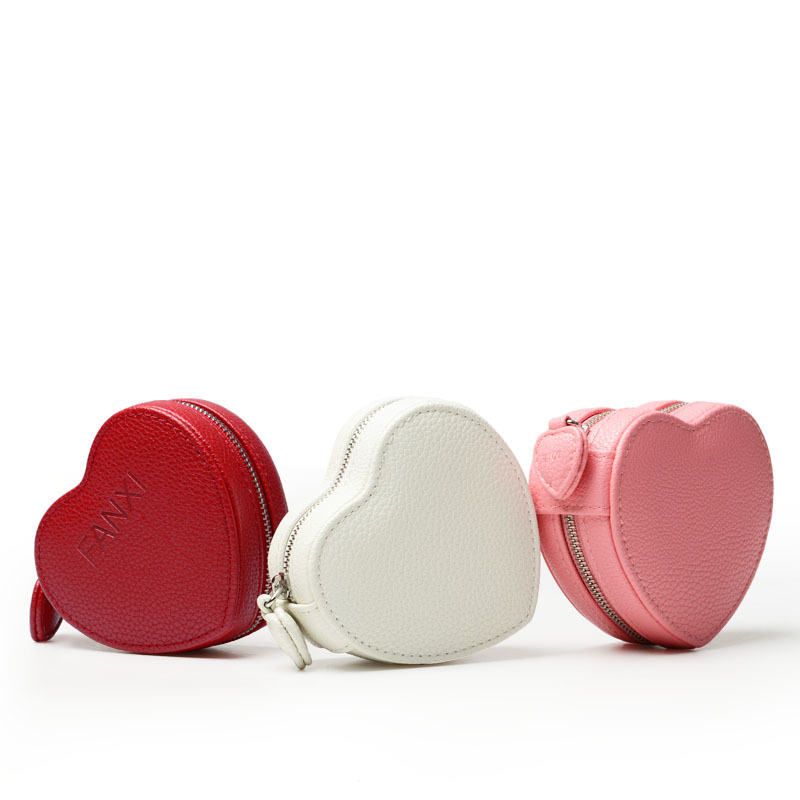 FANXI Wholesale Heart Shape Jewelry Organizer Box with Zipper Pink PU Leather Jewelry Box