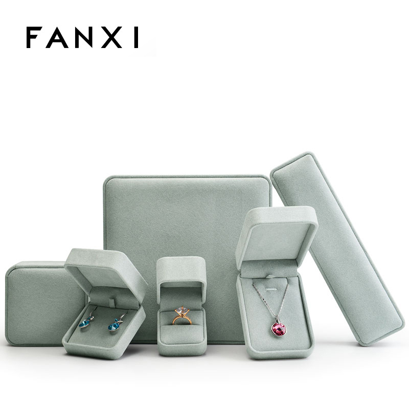 FANXI Wholesale Luxury Microfiber Custom Color And Custom Logo Jewelry Packing Wedding Ring Box