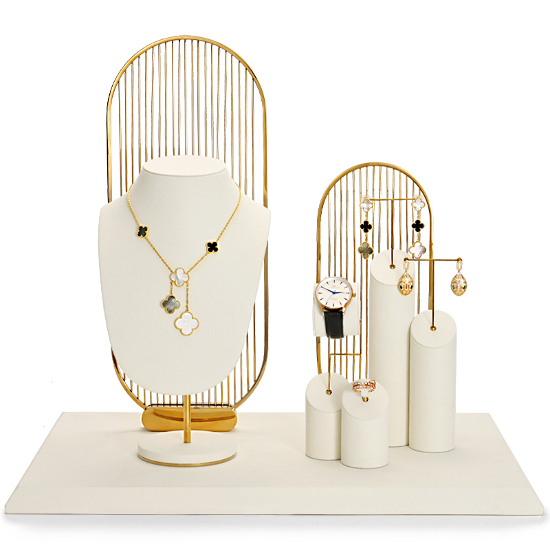 Fanxi New Arrival High End Metal Microfiber Jewelry Display Rack Set For Ring Earring Pendant Necklace Bracelet Shop