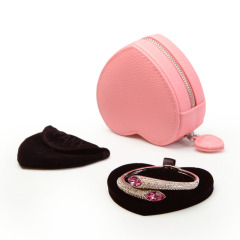 FANXI Wholesale Heart Shape Jewelry Organizer Box with Zipper Pink PU Leather Jewelry Box