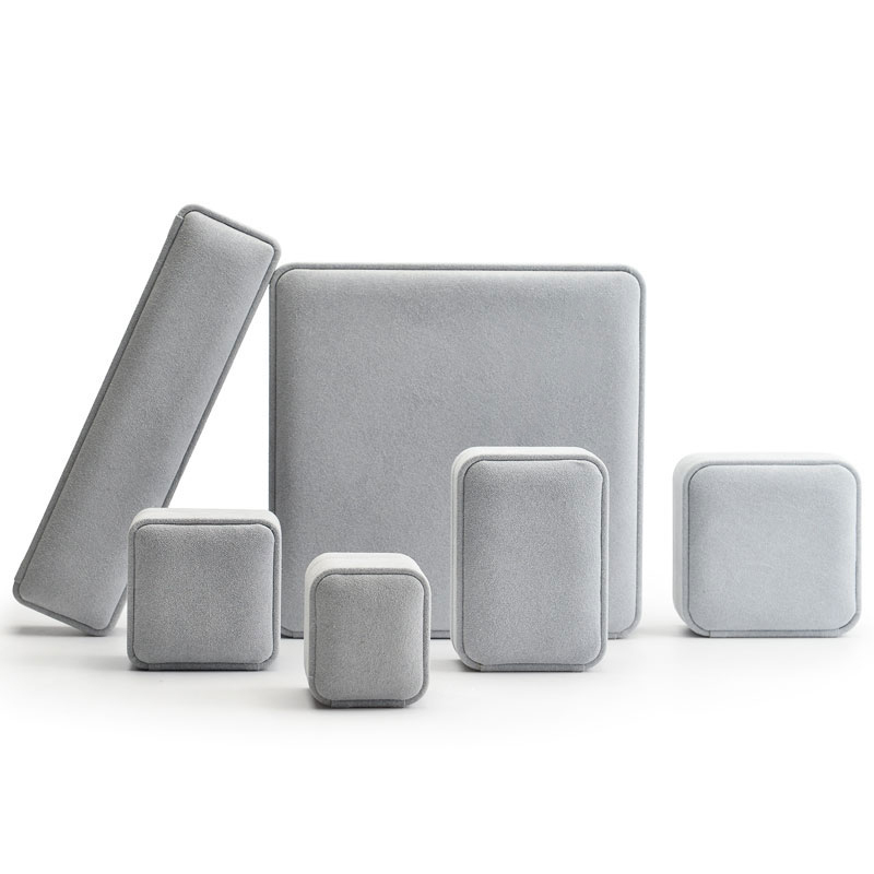 FANXI Elegant Custom Logo Jewelry Box With Microfiber Fabric Gray Color Earring Ring Bangle Bracelet Luxury Jewelry packing Box