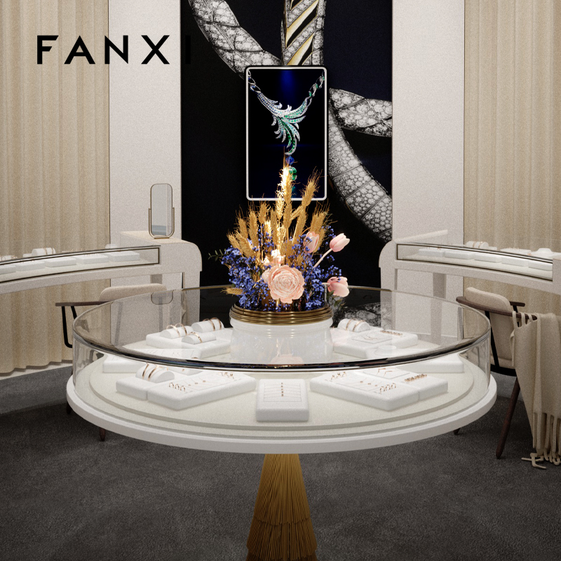 Fanxi New Arrival White Luxury Jewelry Display Cabinet For Ring Earring Long Chain Necklace Pendant Jewelry Display Sets